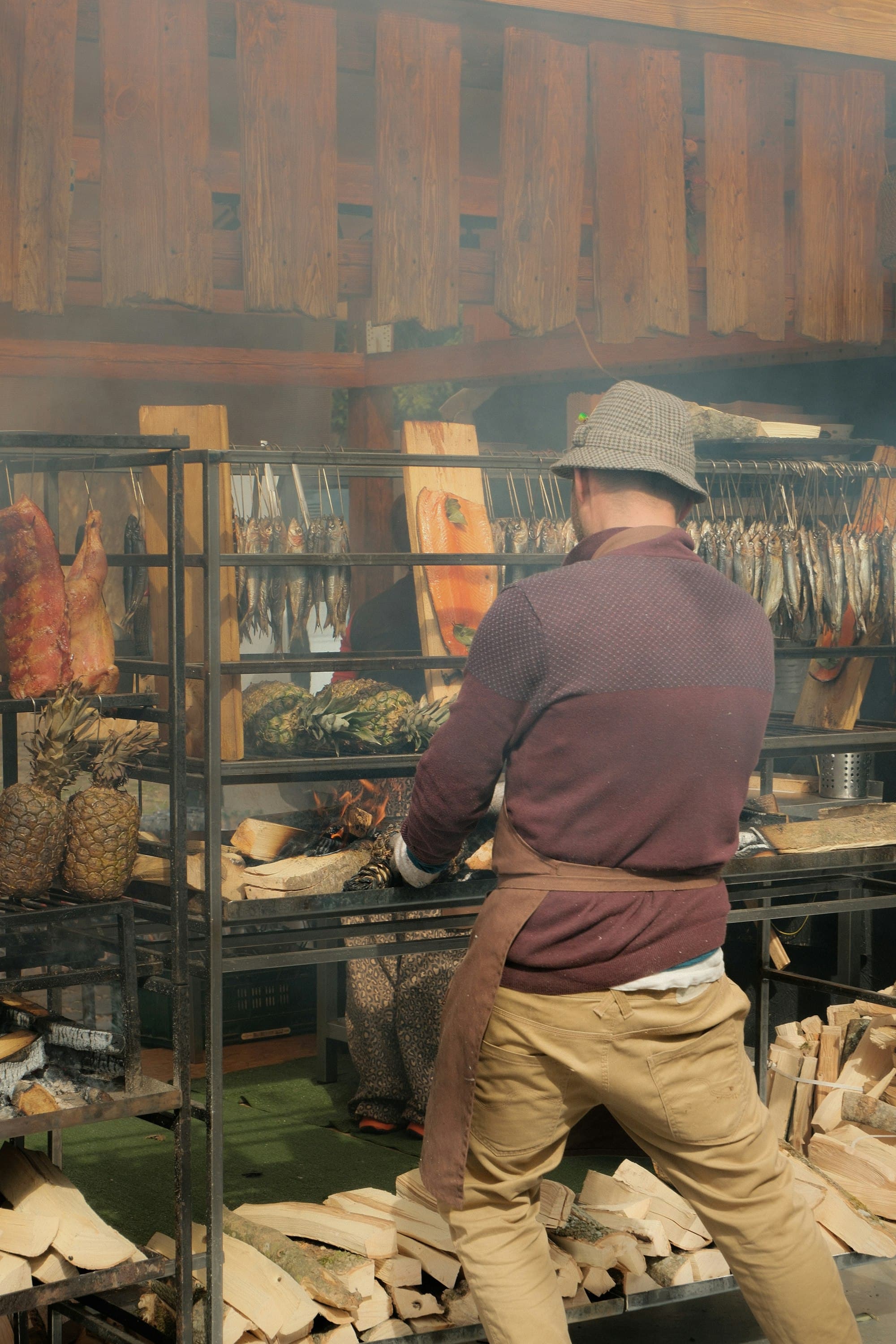 Slicing cold-smoked salmon by hand